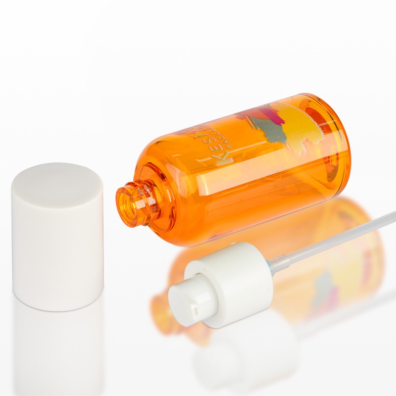 Pet Empty Plastic Amber Bottle with White Pump Tops Round Shape Liquid Lotion Bottle Packaging Dispenser